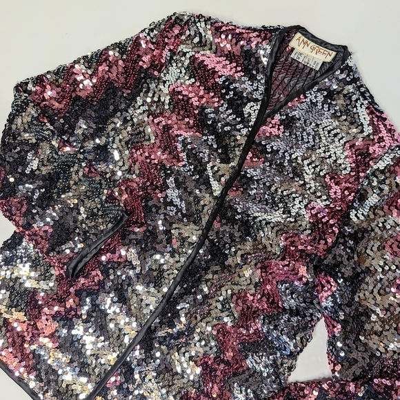Vintage Ann Green sequined blazer jacket size black silver pink - Picture 4 of 6